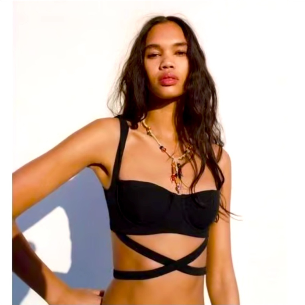 Zara limited edition crossover textured bikini bralette black top & bottom set